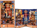 CUTEBEE Kit de rincón de libros para adultos, kit de casa en miniatura plegable japonés, estantería LED, decoración decorativa para el hogar, regalos de manualidades de construcción de modelos para