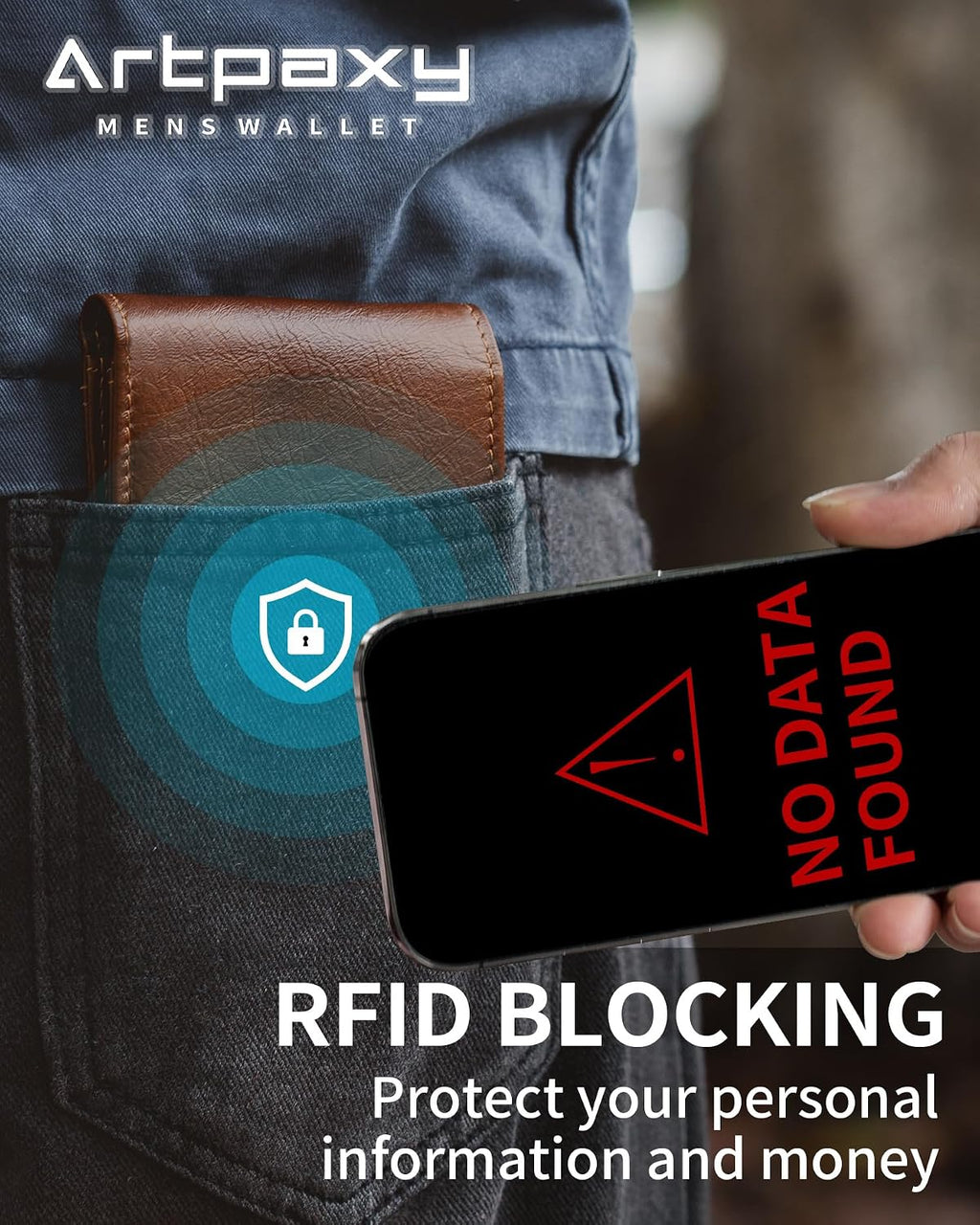 Cartera Artpaxy para hombre de cuero genuino plegable con bloqueo RFID, con 1 ventana para identificación, 13 ranuras para tarjetas, 2 bolsillos para efectivo, 1 caja de regalo, Marrón, Classic