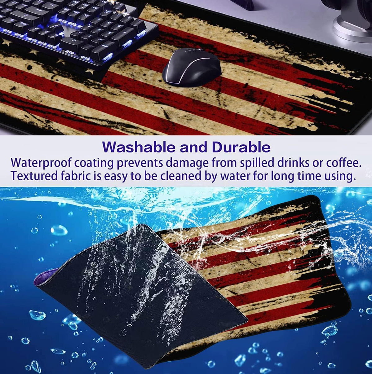 Alfombrilla de mouse para juegos retro con bandera estadounidense XL con