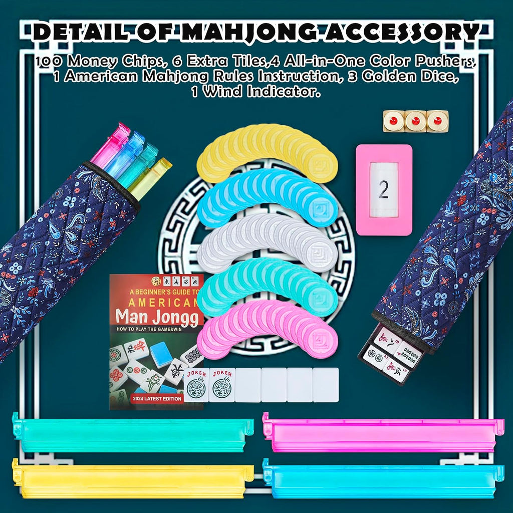 Nuevo juego de mahjong americano, 166 azulejos premium con dados de metal