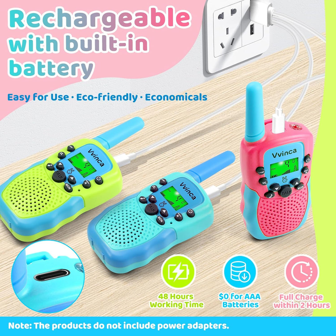 Vvinca Walkie Talkies para niños recargables, juguetes de radio de...