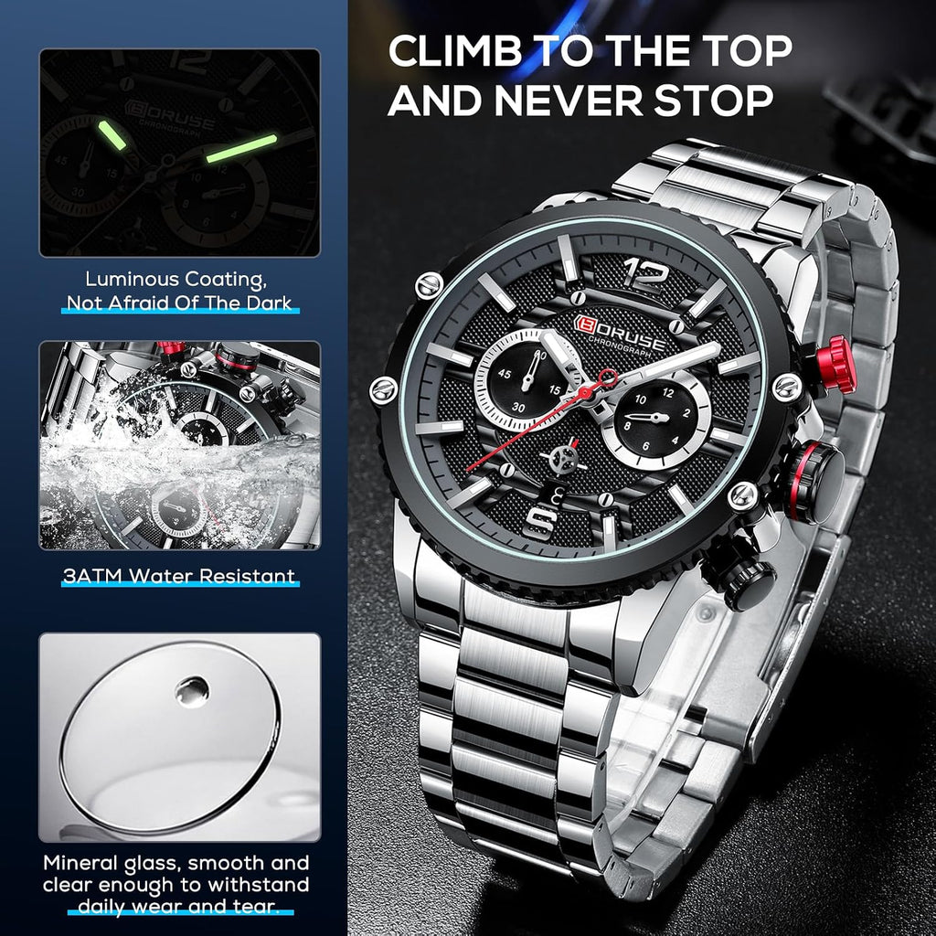 Relojes de Lujo para Hombre de Acero Inoxidable con Cronógrafo de Negocios