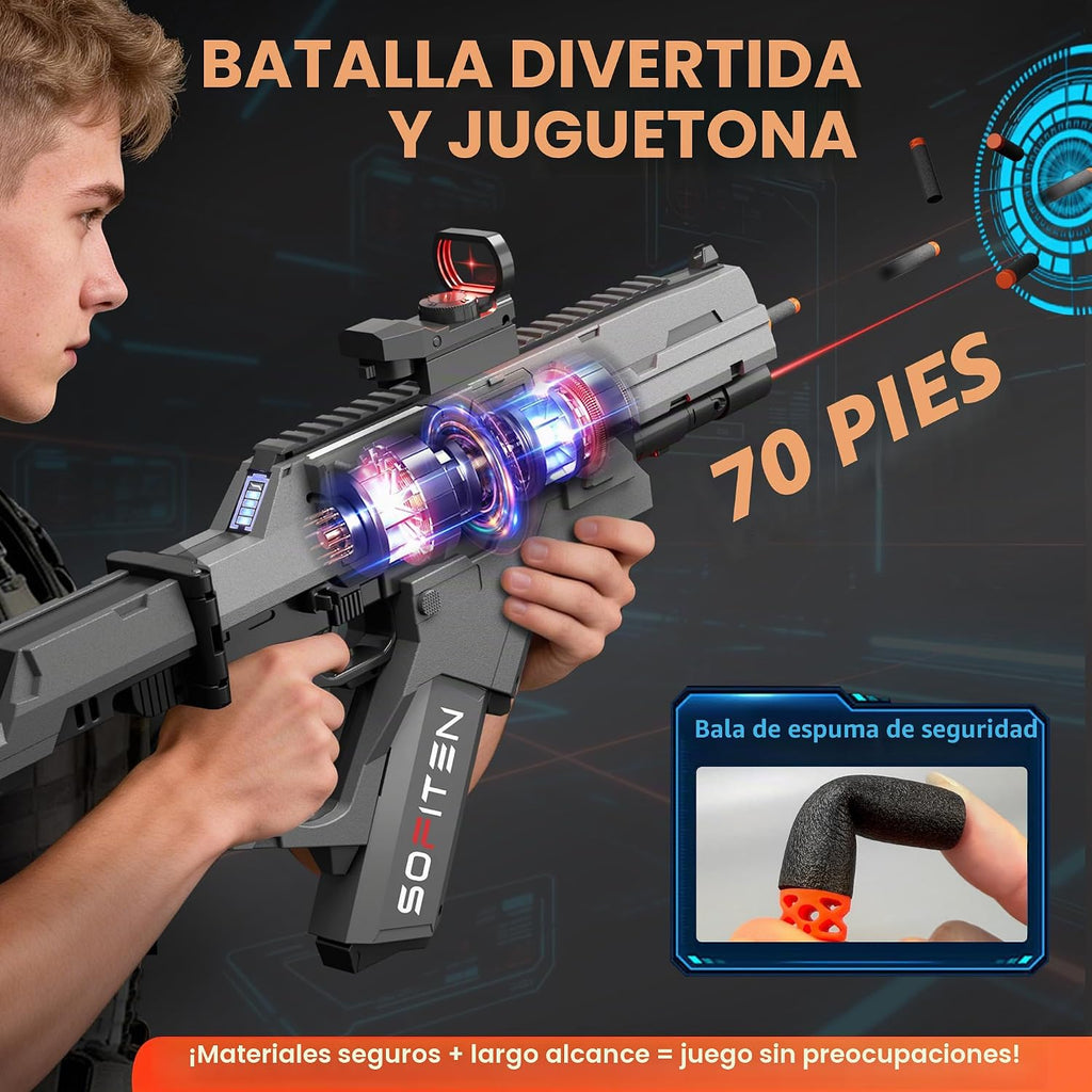 SOFITEN Pistola de juguete con rifle de francotirador automático, chaleco táctico de juguete de espuma con linterna, plegable, juego de actividades de disparo para niños de 8 a 12 años
