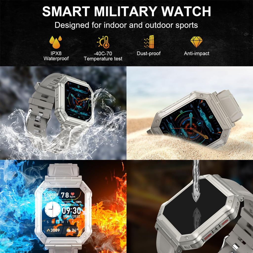 Reloj inteligente para hombre, rastreador de actividad física: relojes inteligentes militares para hombres, relojes digitales para hombre, marca/respuesta de llamadas, correr, resistente al agua, reloj inteligente, teléfonos Android, iPhone, Samsung