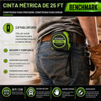 3 Pack - Cintas métricas de 25 ft - Fracciones fáciles de leer hasta 1/8 pulgada - Punta magnética - Puño y bloqueo rápido - Autovuelta - Clip de cinturón - Verde - Cinta métrica retráctil