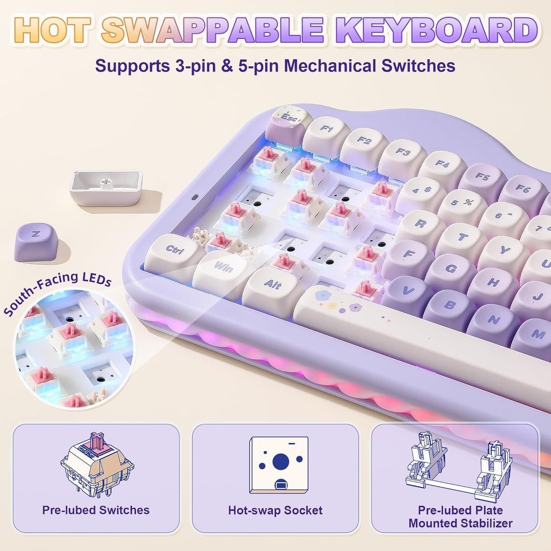YUNZII Teclado mecánico inalámbrico C75, diseño del 75%, NKRO inter...