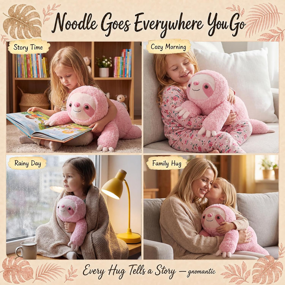 gnomantic Animales de peluche con peso de perezoso, almohada de felpa para