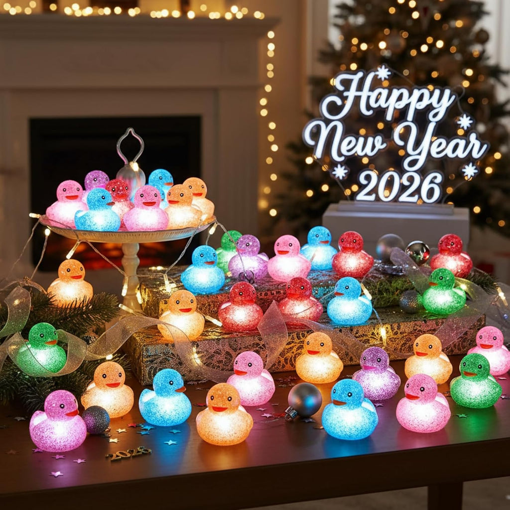 Deekin - 24 patos de goma con luz LED a granel de 2 pulgadas que brillan en la oscuridad, fresco