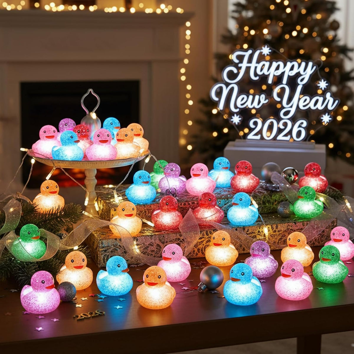 Deekin - 24 patos de goma con luz LED a granel de 2 pulgadas que brillan en la oscuridad, fresco