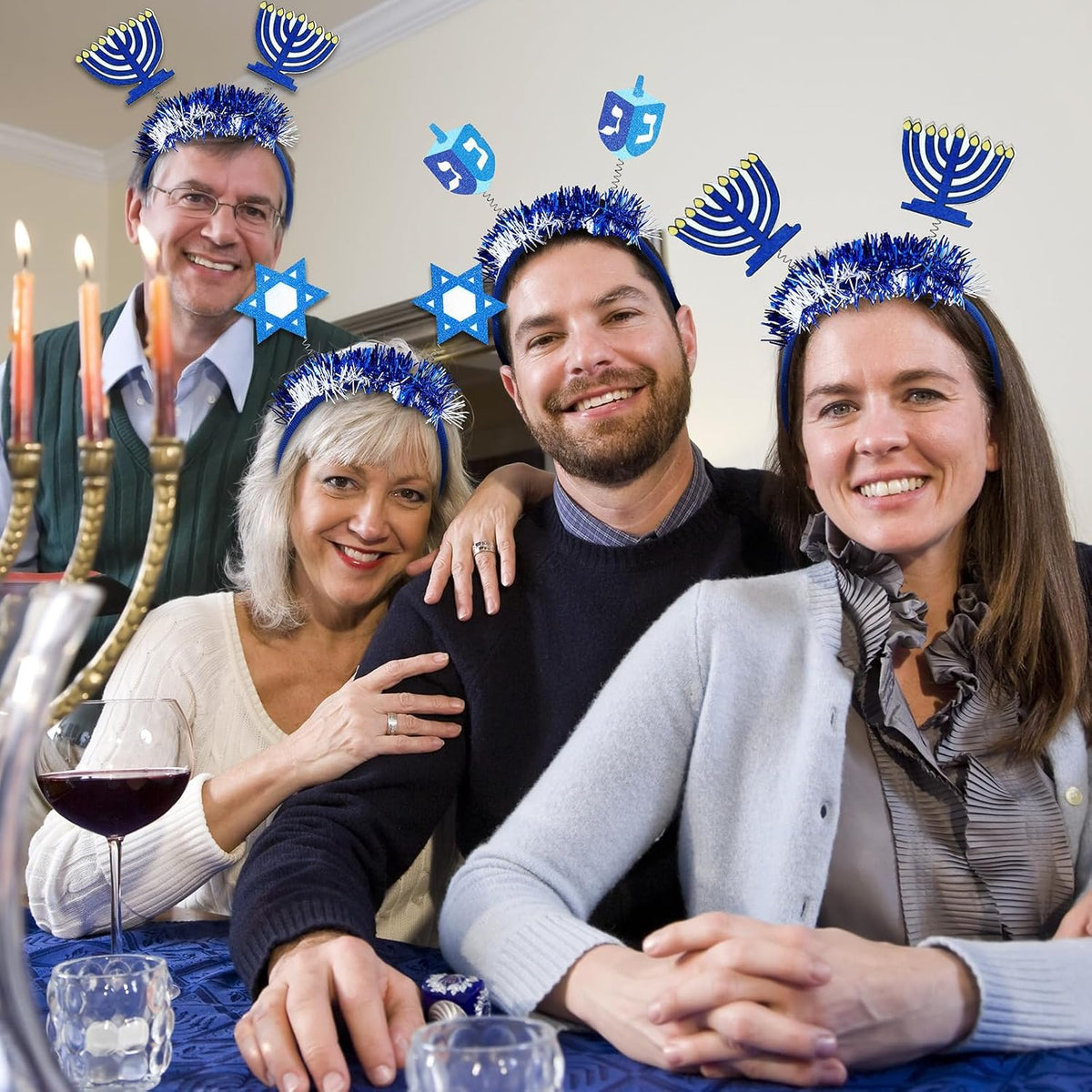 Lyrow 12 diademas de Hanukkah Boppers Janucá, diadema de fieltro de Menorá, estrella hexagonal Dreidel, regalos de fiesta de Hanukkah, 12 unidades