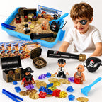Cofre del tesoro pirata sensorial para niños con arena sensorial
