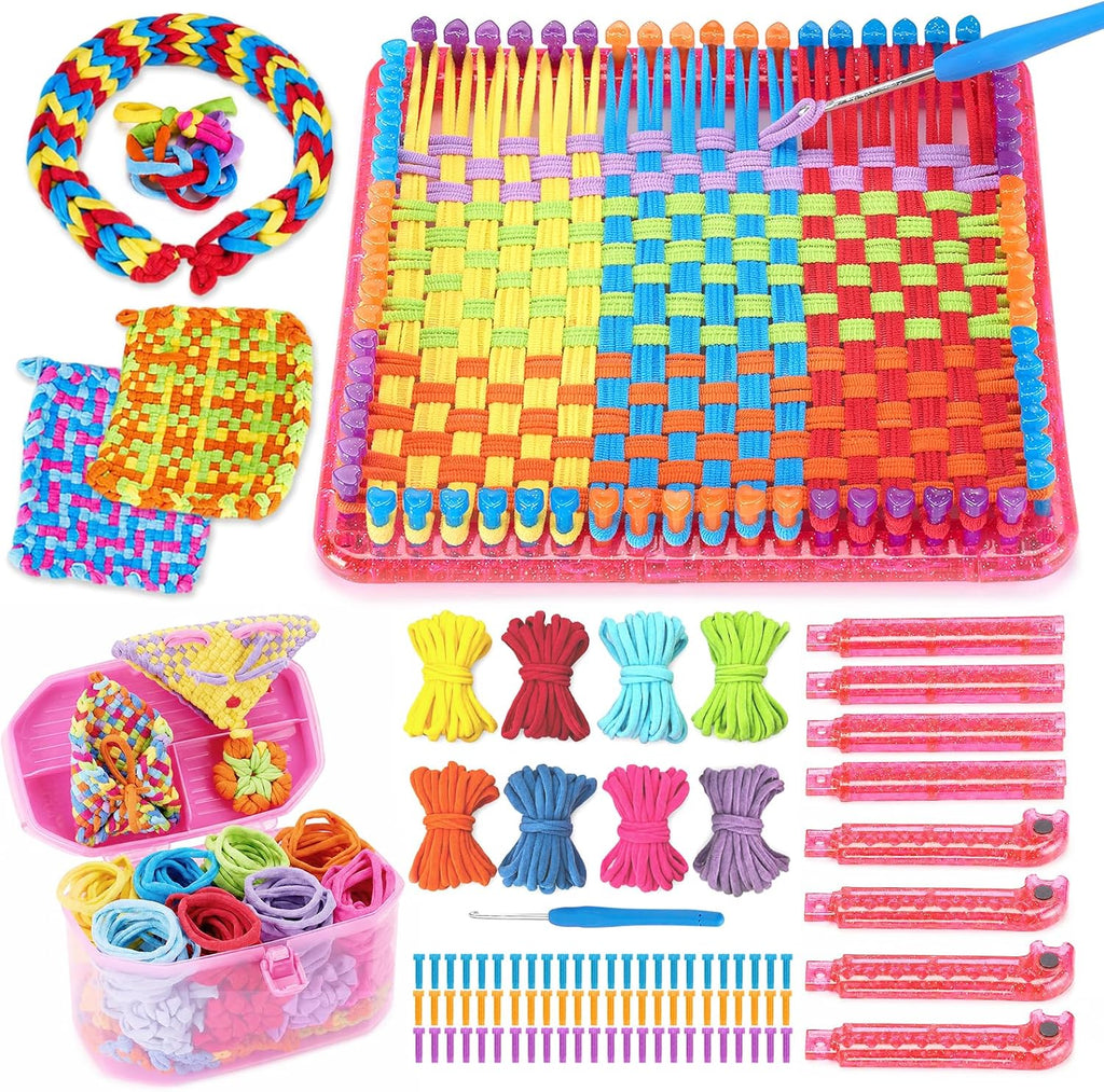 daheypong - Kit de telar para agarraderas de 7 pulgadas para niños, telar de tejido con 300 bucles que hace 8 agarraderas, kit completo de manualidades de tejido con estuche de almacenamiento