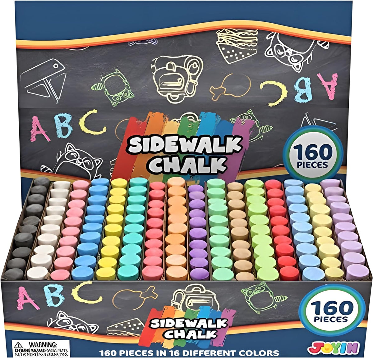 JOYIN Juego de 160 tizas para acera, 16 colores, no tóxicas, lavables, para juegos de arte al aire libre, pintura en pizarra, pizarra y parque infantil