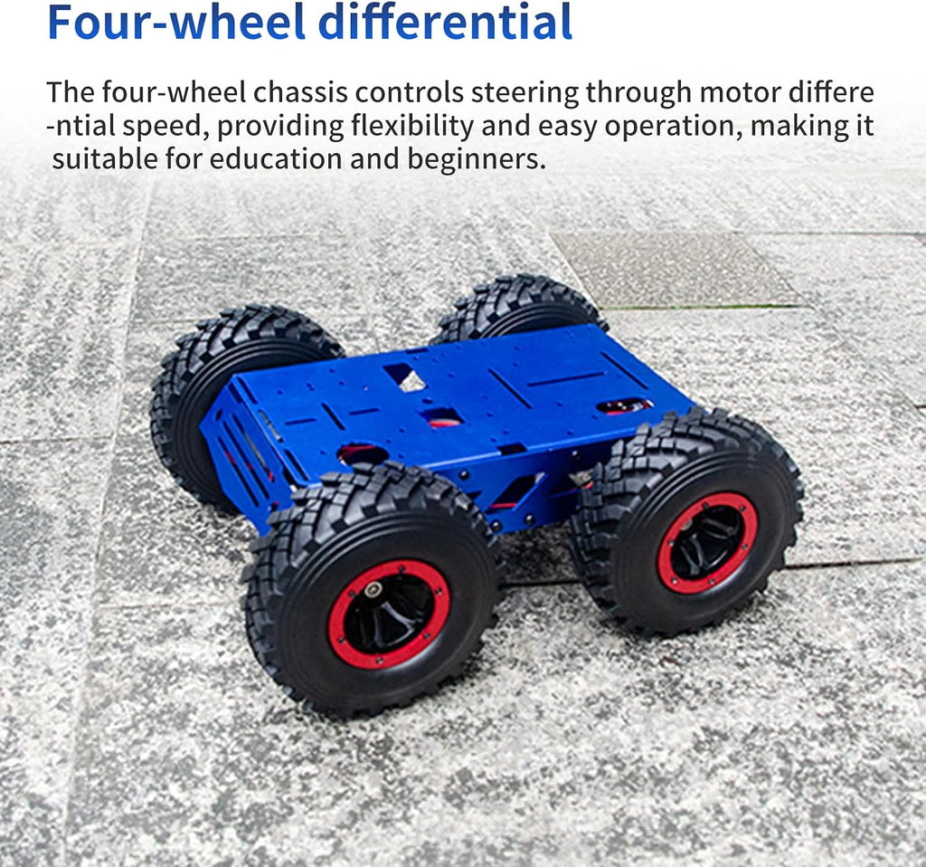 Chasis de robot inteligente 5.118 in Ruedas 4WD chasis coche 4 ruedas motrices robot móvil, marco metálico motor con encoder para Raspberry Pi 5 4B Jetson Nano DIY Competencia Electrónica