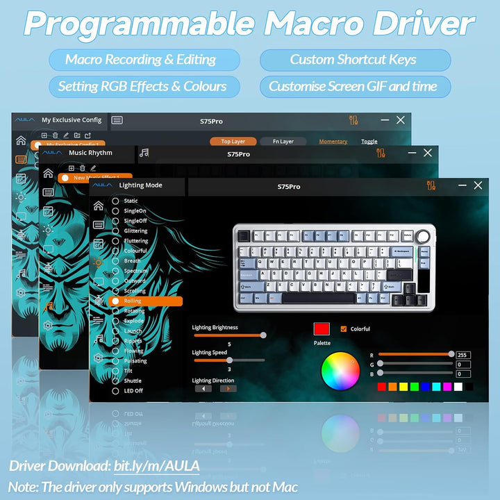 AULA Teclado mecánico inalámbrico S75 PRO con pantalla y perilla, 7...
