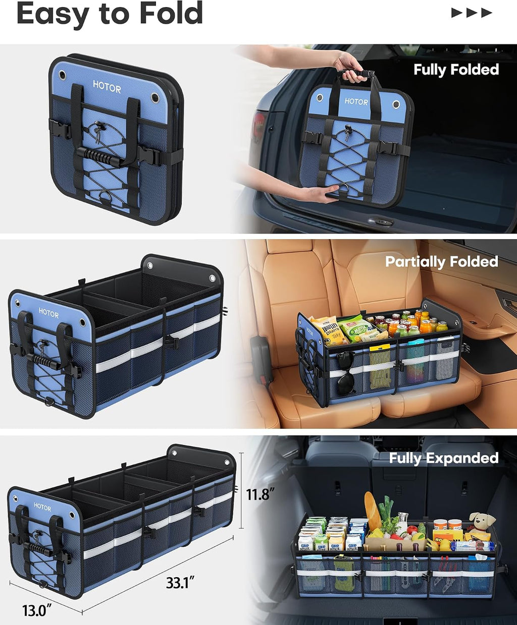 HOTOR Organizador de Maletero - Organizador de coche y almacenamiento con bolsa refrigerante para SUV