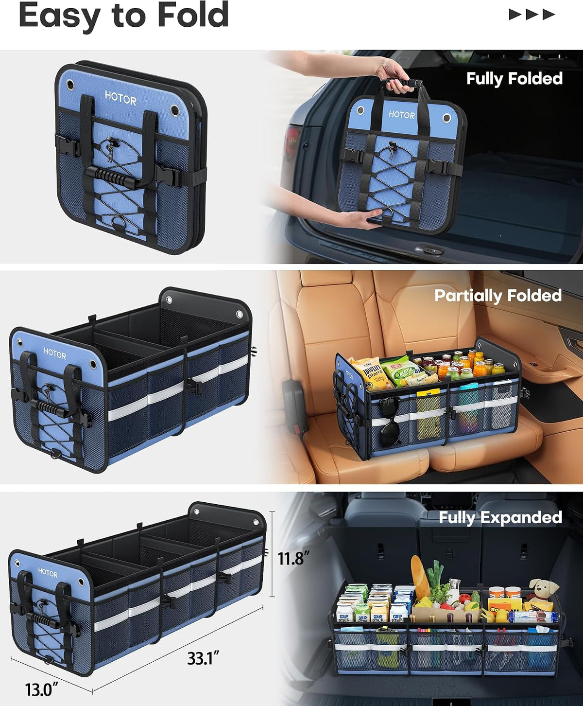 HOTOR Organizador de Maletero - Organizador de coche y almacenamiento con bolsa refrigerante para SUV