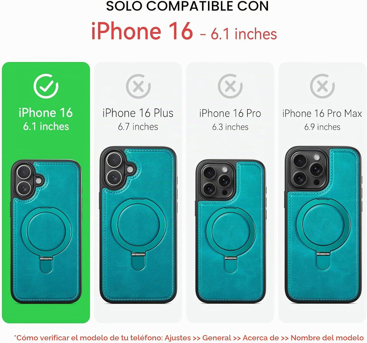 Funda para iPhone 16 con soporte compatible con Magsafe, color verde