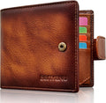Cartera de cuero vintage para hombre, 19 ranuras para tarjetas, bloqueo RFID, gran capacidad, soporte para tarjetas plegable de cuero de grano superior, marrón (YELLOWISH BROWN), Retro
