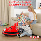 Coche chocón para niños, 3.1 km/h máx, coche eléctrico de 12 V para niños pequeños, coche de choque con giro de 360° y música, 5 modos de iluminación, calcomanías DIY, coche de montar con
