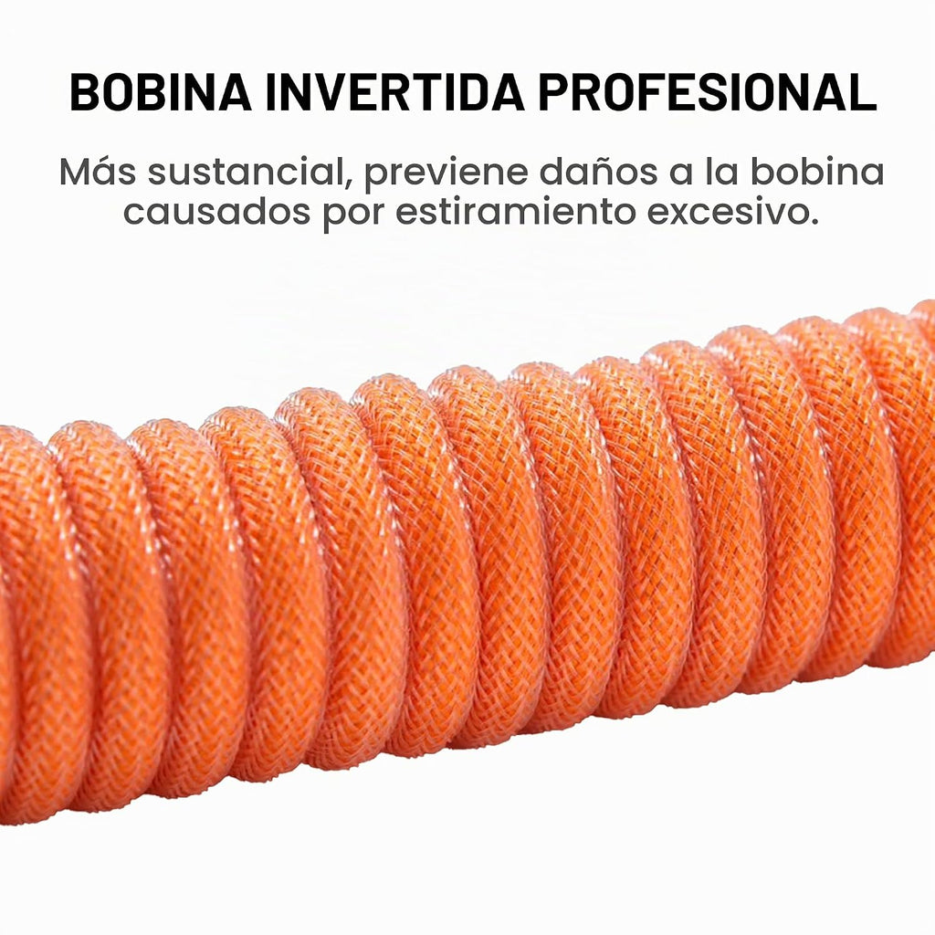 Pro Custom - Cable USB C en espiral para teclado mecánico de videojuegos, cable con doble manga y conector extraíble tipo aviación, 5 pies, USB-C a USB-A, naranja brillante