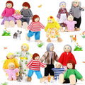 Juego de 20 piezas de casa de muñecas de madera, 16 mini figuras de personas, 4 mascotas, tradición