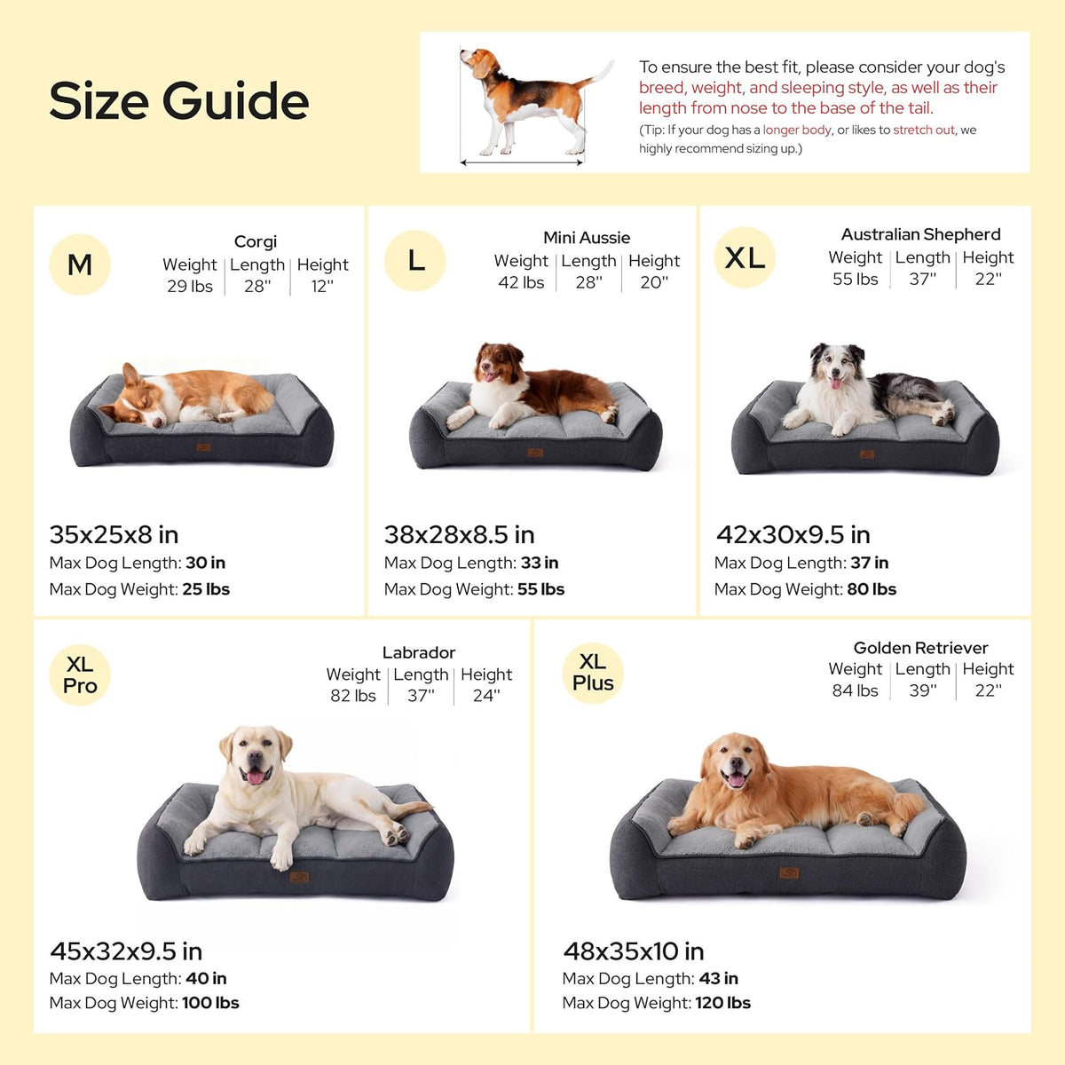 Bedsure SupportMax® - Camas ortopédicas extra gruesas XL para perros de