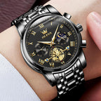OLEVS Relojes para hombre, resistente al agua, de lujo, gran cara, reloj analógico de cuarzo de acero inoxidable, relojes de vestir analógicos para hombre, luminoso, multifuncional, reloj de hombre