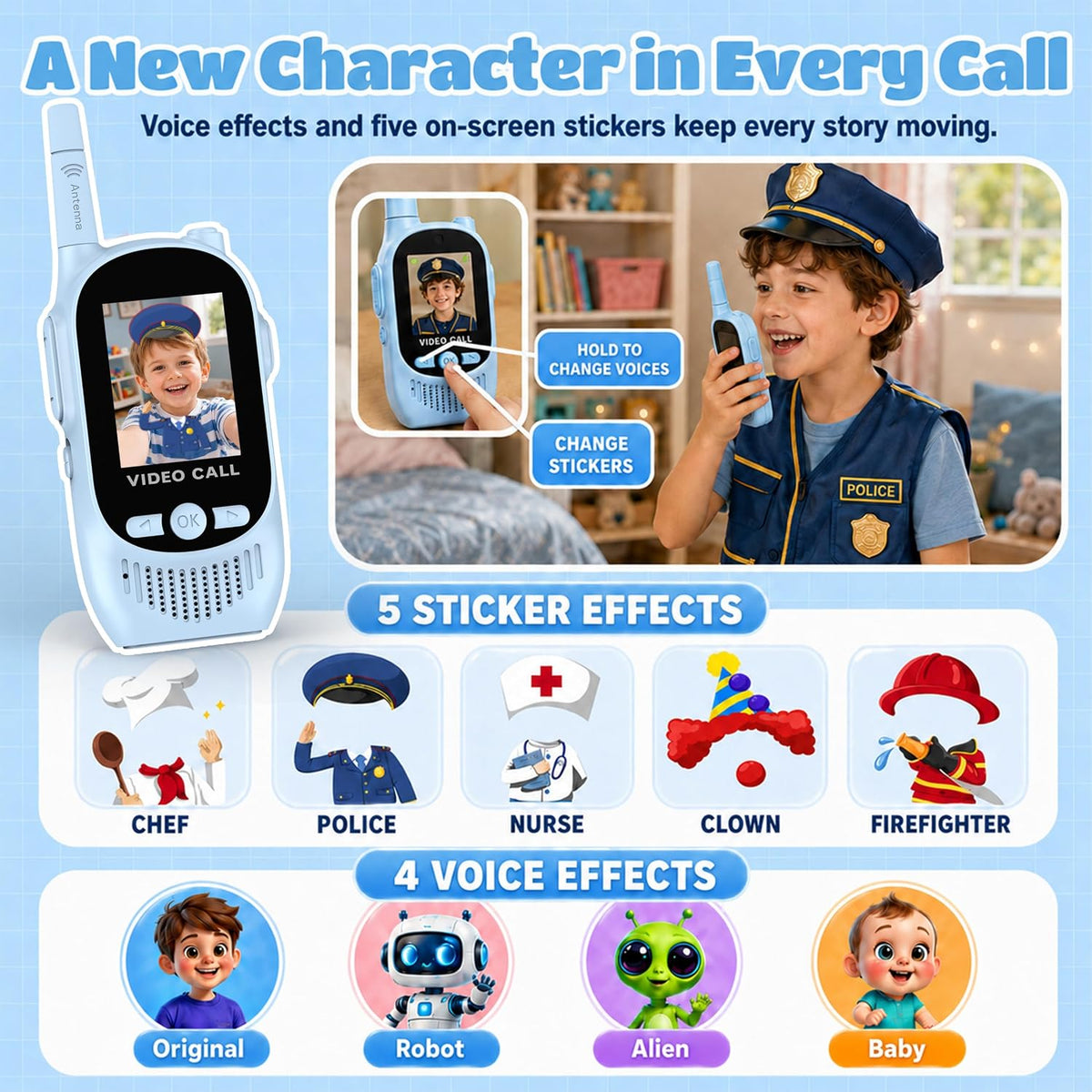 Walkie Talkies de video para niños, paquete de 2 juguetes recargables para cámara y pantalla, chat de campamento de largo alcance para interiores y exteriores, radios bidireccionales, regalos de