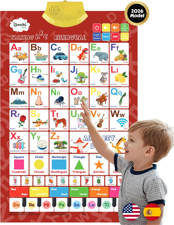 Gráfico interactivo bilingüe de pared del alfabeto en inglés y espa...