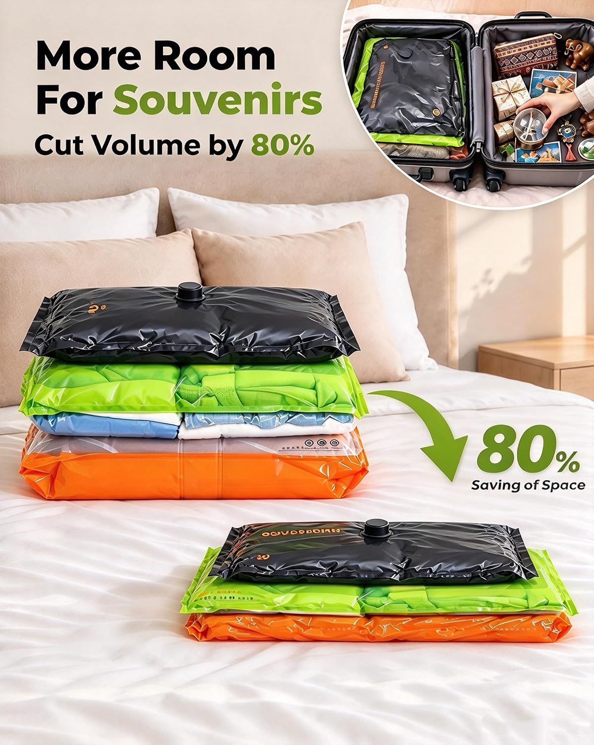 Vacbird Bolsas de vacío codificadas por colores para viajes con bomba