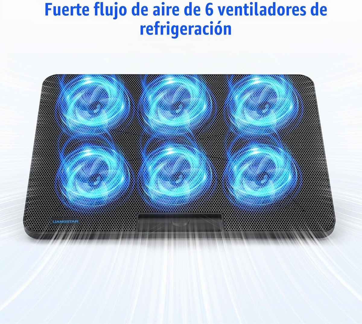 Almohadilla de enfriamiento para laptop, enfriador de laptop con 6 ventiladores silenciosos para portátiles de 12 a 17 pulgadas, soporte estable, 7 altura y velocidad del viento ajustable, 2 puertos USB y soporte para teléfono (negro)