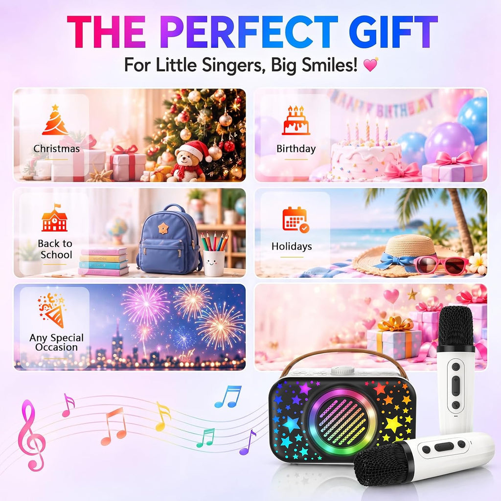 Máquina de karaoke para niños con 2 micrófonos inalámbricos: altavoz
