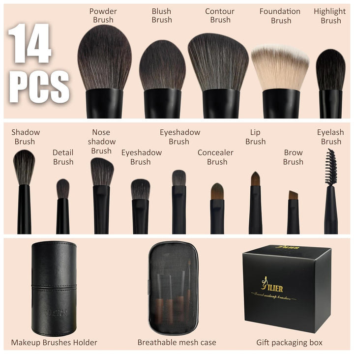 Jilier Juego de brochas de maquillaje de viaje, 14 piezas de mini b...