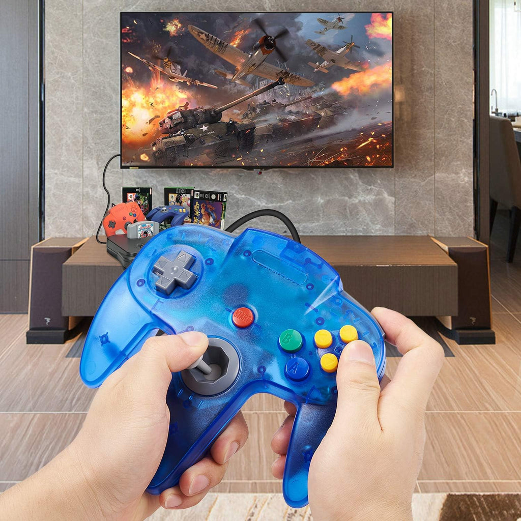 miadore Paquete de 4 Controladores Clásicos N64, Controladores con Cable para N64 con Joystick Mejorado (Versión USB no para PC) (Rojo/Azul/Verde Transparente/Azul Transparente)