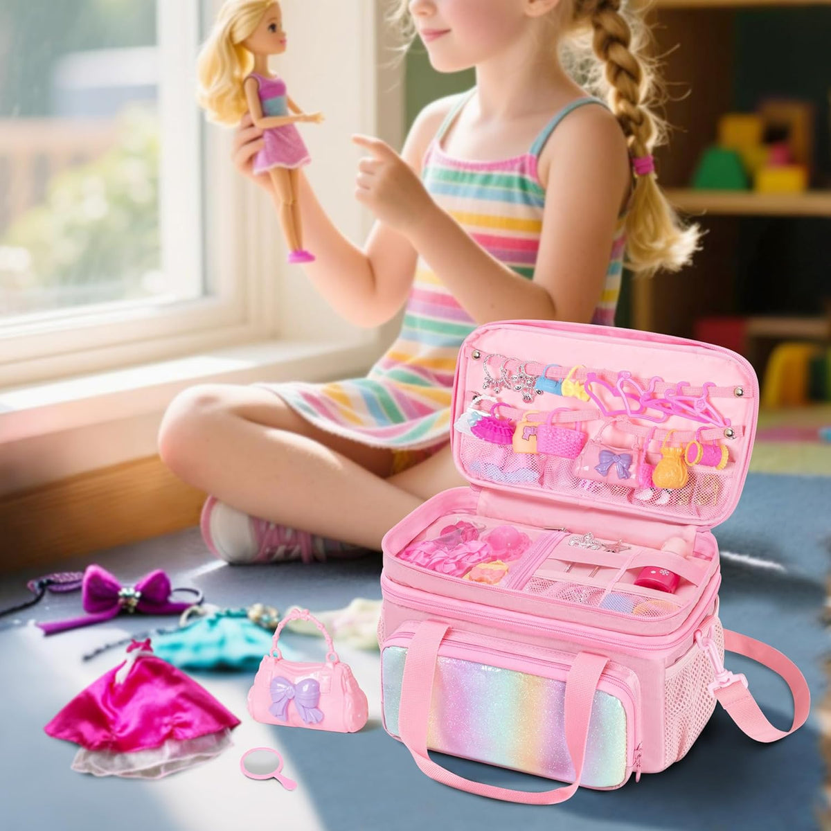 GRAOSO - Funda de transporte compatible con ropa de muñeca Barbie, Rosa