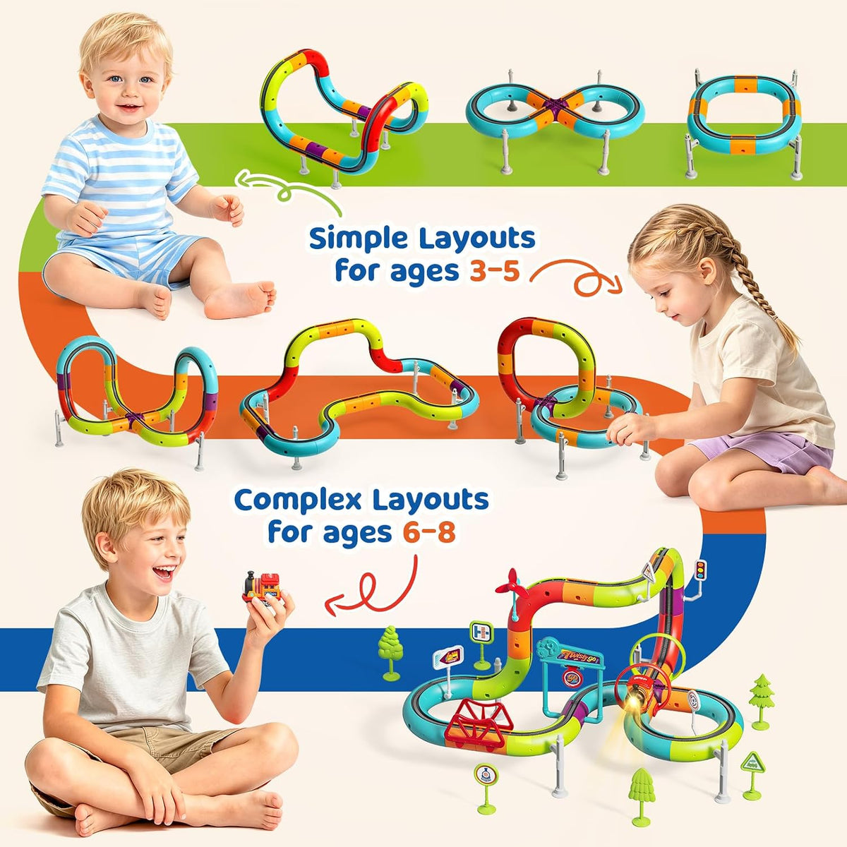 Juego de tren eléctrico para niños de 4 a 8 años, pistas de carreras
