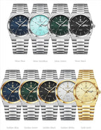 Poedagar Reloj de pulsera para hombre, moda de negocios, luminoso, impermeable, fecha, semana, reloj de acero inoxidable, informal, relojes de cuarzo para hombre