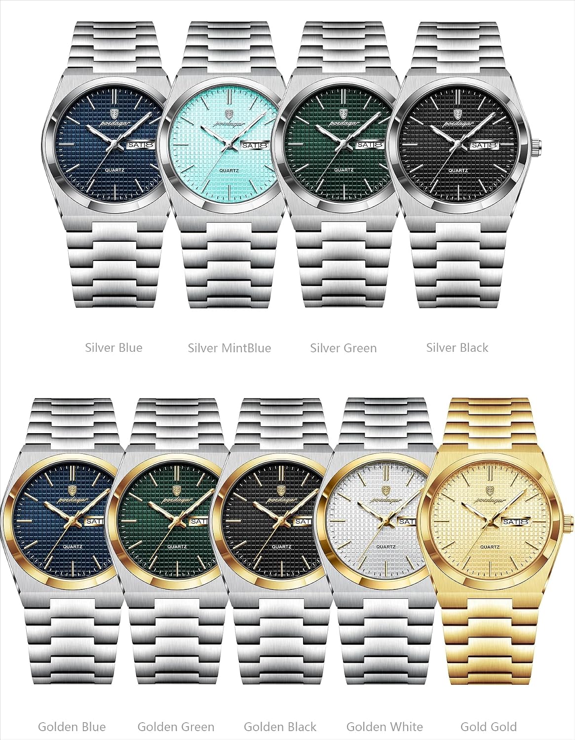 Poedagar Reloj de pulsera para hombre, moda de negocios, luminoso, impermeable, fecha, semana, reloj de acero inoxidable, informal, relojes de cuarzo para hombre