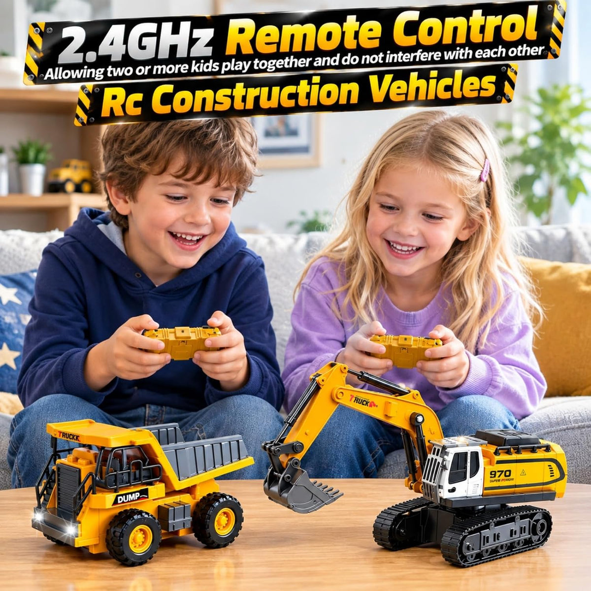2P Mini Excavadora RC y camión volquete juguete conjunto, construcción