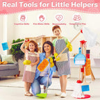 WHOLL - Juego de juguetes de limpieza de madera para niños, escoba y recogedor para limpieza de 9 piezas, juego de escoba y trapeador para niños pequeños de 3 a 6 años, juguetes de limpieza con
