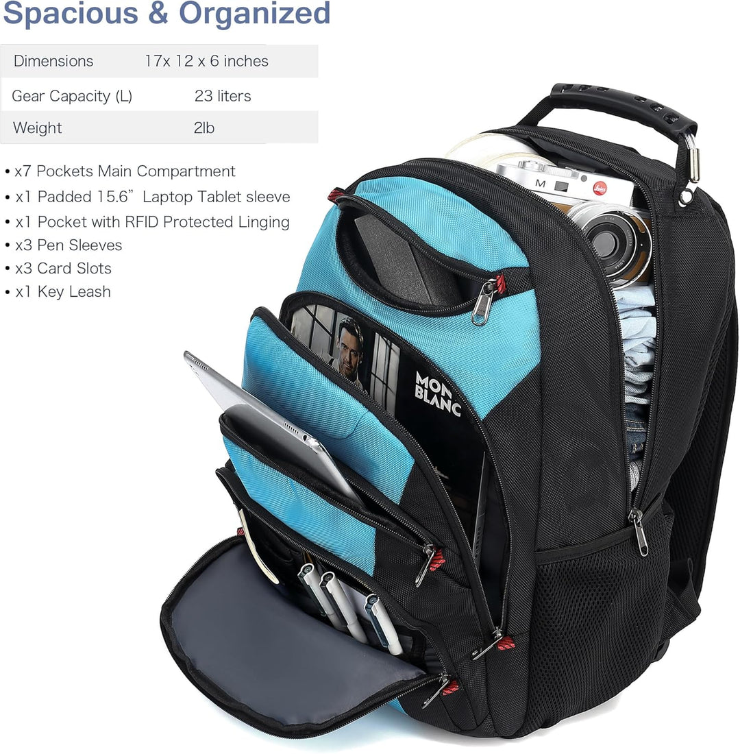 Mochila para laptop Boavan para hombres (Negro, 15.6 pulgadas), Azu...