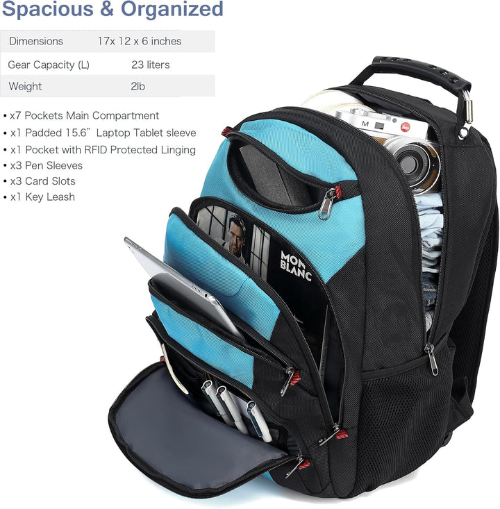 Mochila para laptop Boavan para hombres (Negro, 15.6 pulgadas), Azu...
