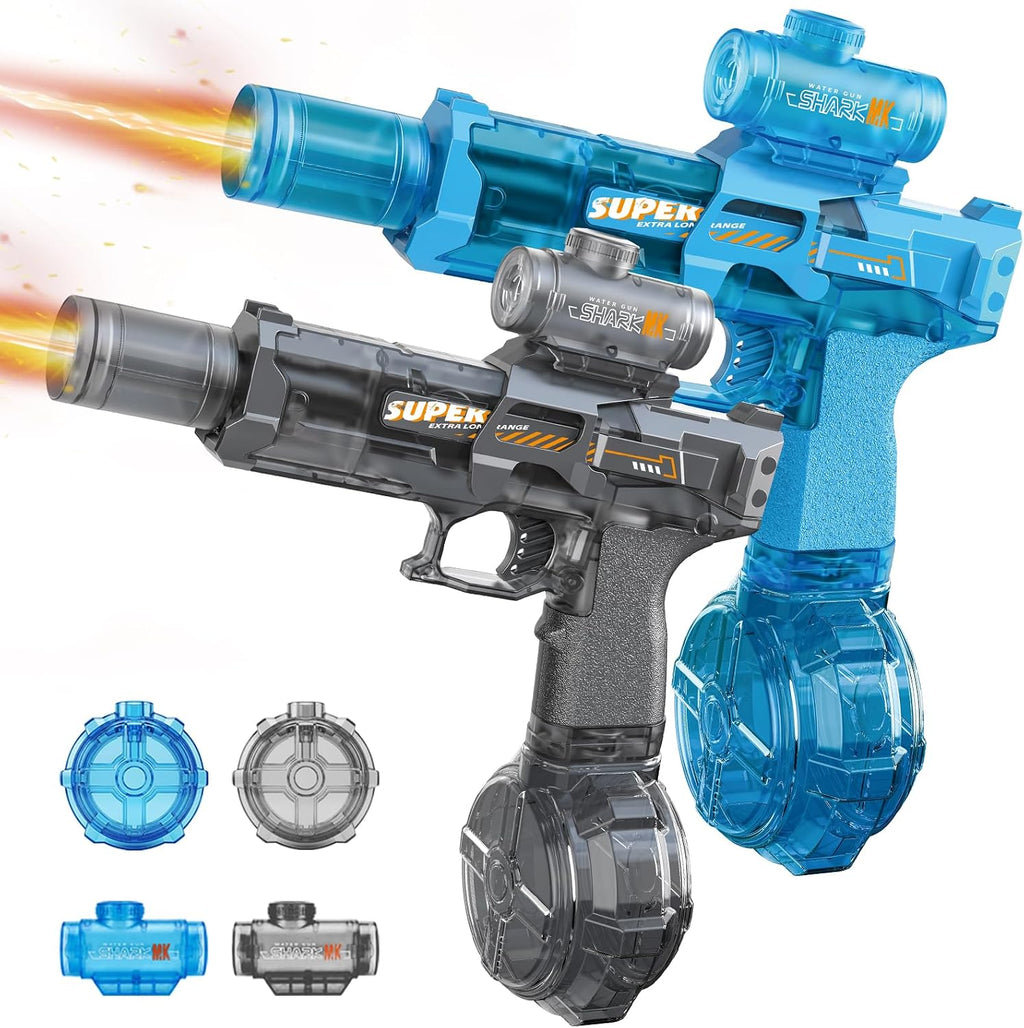 2 pistolas de agua eléctricas automáticas, negro y azul, 26 pies para niños