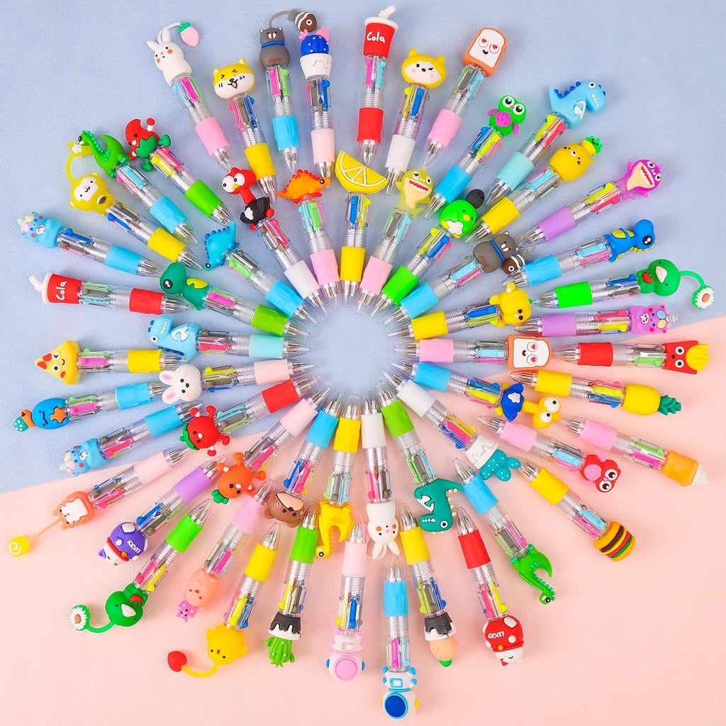 CZWZ 100 unidades Mini Bolígrafos Multicolor 4 en 1 Lindos en Uno, Bolígrafos a Granel para Niños, Bolígrafo de Bola para Cumpleaños y Fiestas Infantiles, Regalos Divertidos con Tinta Surtida Kawaii