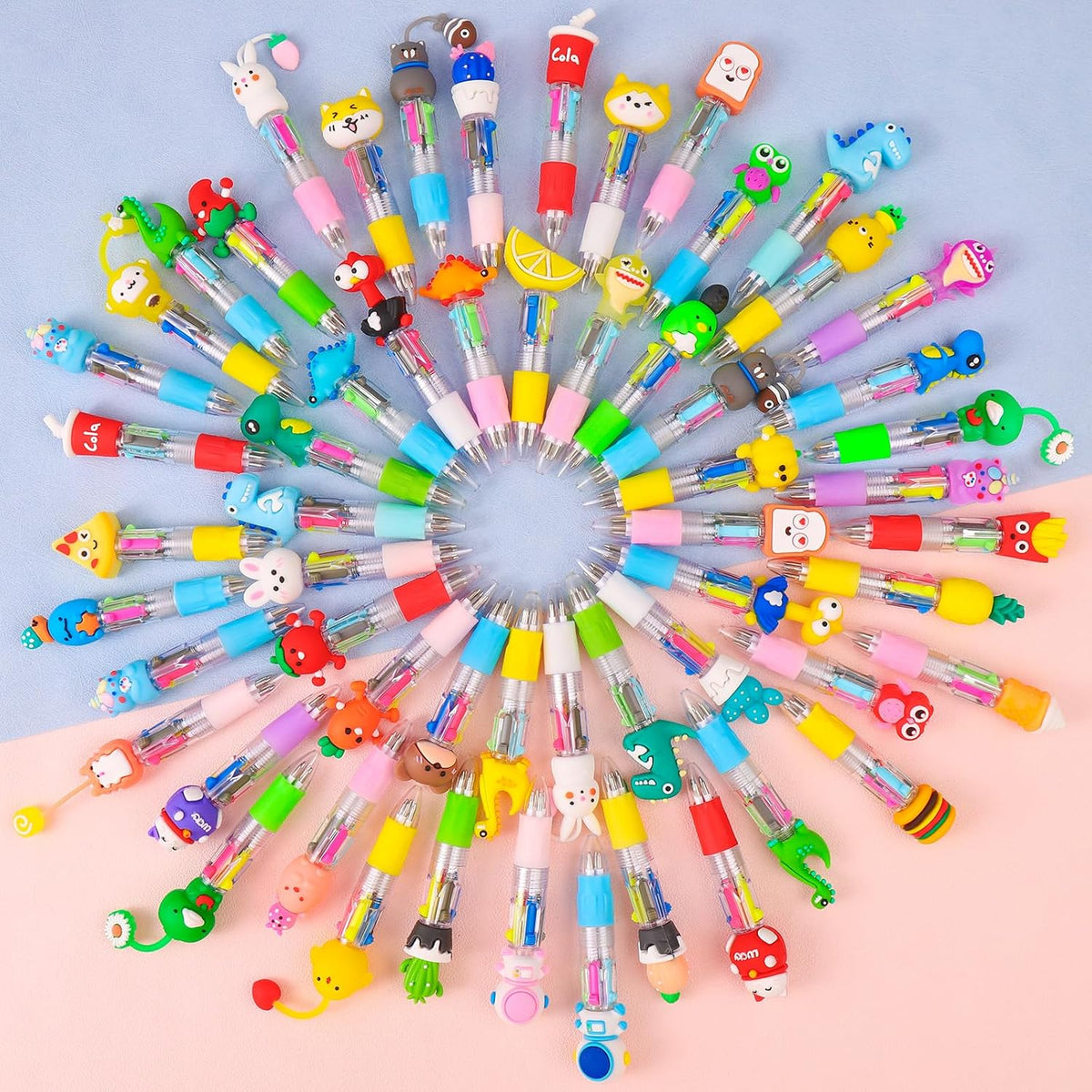 CZWZ 100 unidades Mini Bolígrafos Multicolor 4 en 1 Lindos en Uno, Bolígrafos a Granel para Niños, Bolígrafo de Bola para Cumpleaños y Fiestas Infantiles, Regalos Divertidos con Tinta Surtida Kawaii