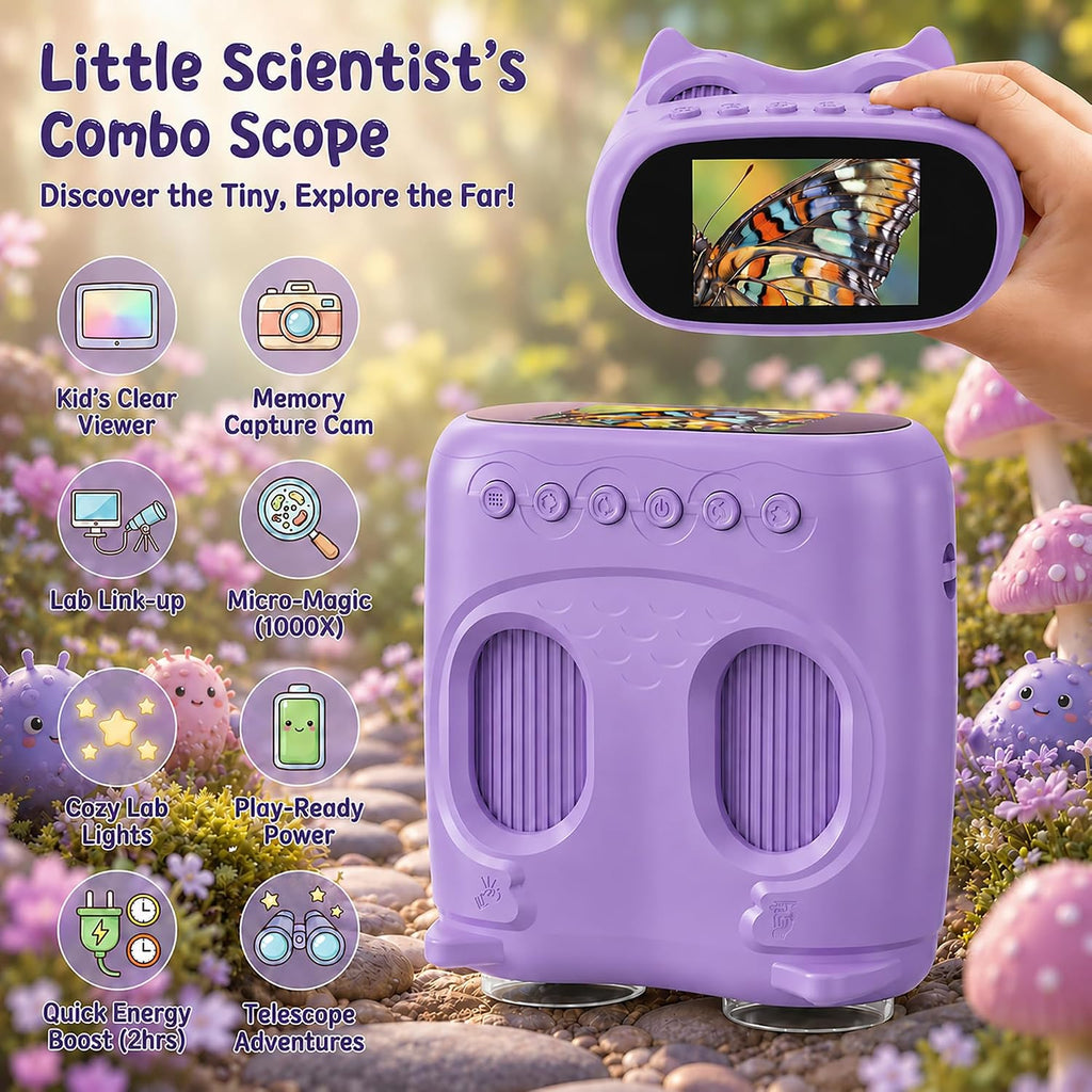 Microscopio y telescopio 2 en 1 para niños, microscopio digital de mano 1000X para niños, pantalla de 2.0 pulgadas, 8 LED, telescopio de bolsillo 10X para exteriores, cámara 1080P, juguetes