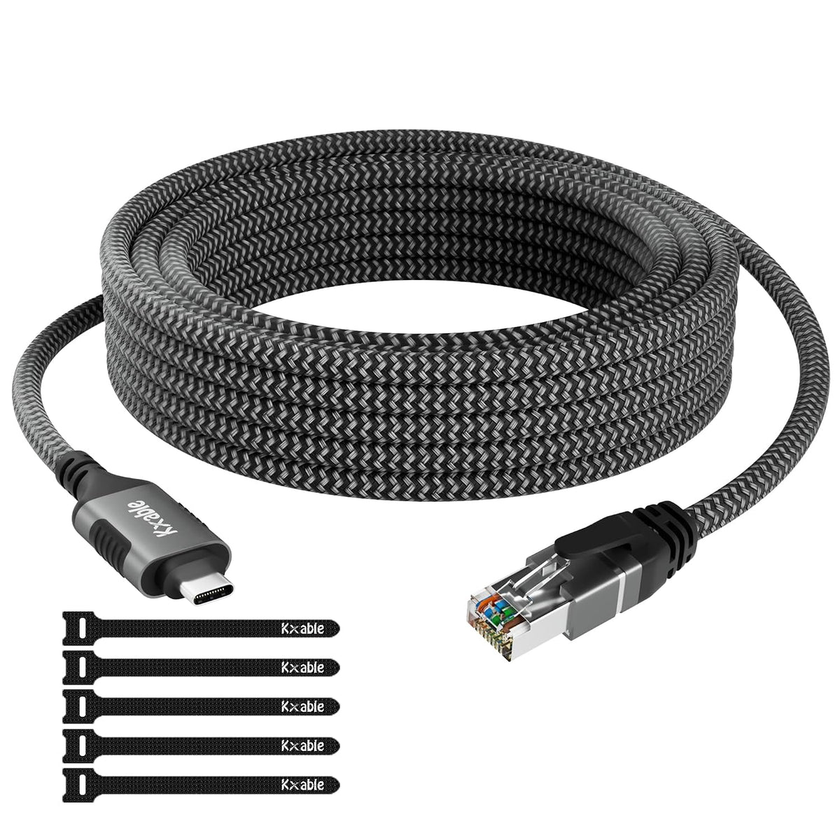 Cable USB C Ethernet de 10 pies, cable USB-C RJ45 Gigabit conectado