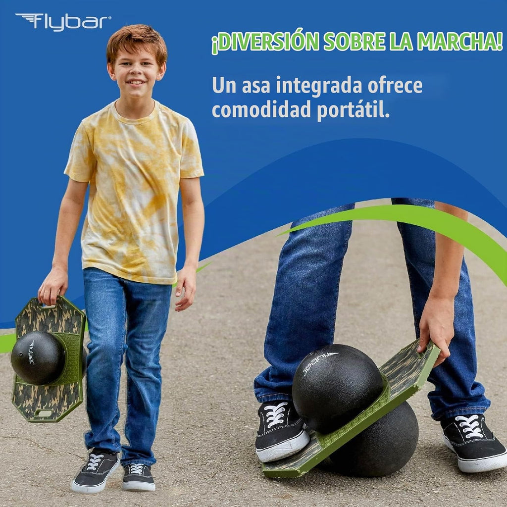 Flybar Pogo - Pelota de truco para niños, tabla de rebote de equilibrio con cubierta antideslizante, bomba incluida, juguetes para interiores y exteriores para niños y niñas, forma divertida de
