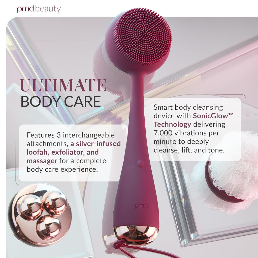 PMD Beauty Clean Body - Dispositivo Eléctrico Inteligente de Limpieza con Cepillo de Silicona y Tres Accesorios Intercambiables para Limpiar, Exfoliar y Masajear el Cuerpo